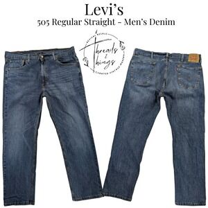 Levis‎ 505 Jeans Mens 40 Blue Denim Regular Fit Straight Leg Cowboy Work Country